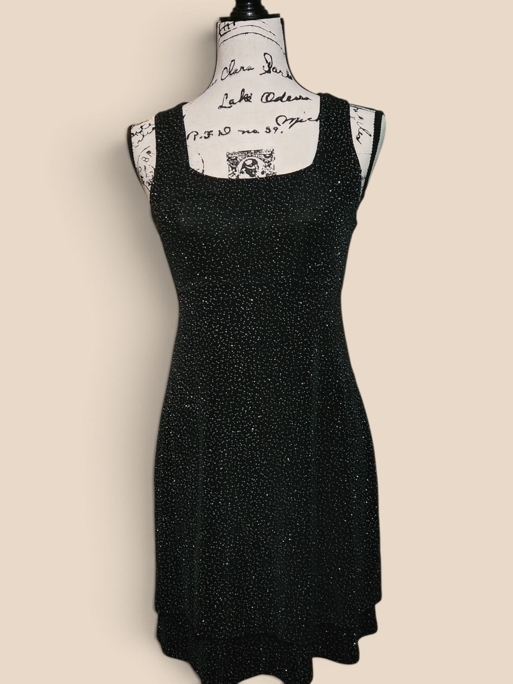 Rabbit Designs Sparkle Little Black Dress Layered Size 8 90s Vintage